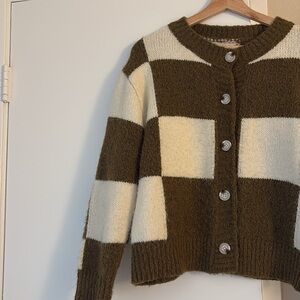 checkered button up sweater